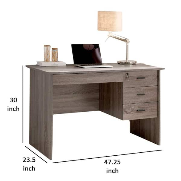 Benzara 48 In Rectangular Gray 3 Drawer Computer Desk With Locking Feature Bm148857 The Home Depot