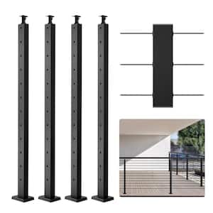 Cable Railing Post 42 in. x 1 in. x 2 in. Steel Horizontal Hole Deck Railing Post with Horizontal and Curved Bracket