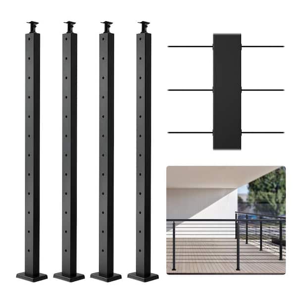 VEVOR Cable Railing Post 42 in. x 1 in. x 2 in. Steel Horizontal Hole Deck Railing Post with Horizontal and Curved Bracket