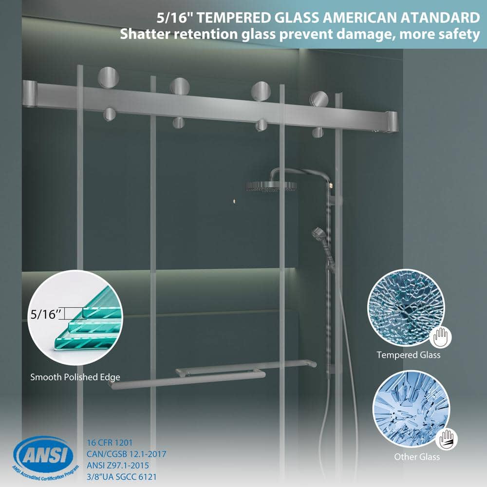 60 Inch Frameless Clear Tempered Glass Sliding Shower Door