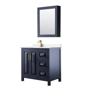 Daria 36 in. W x 22 in. D x 35.75 in. H Single Bath Vanity in Dark Blue with Carrara Cultured Marble Top and MC Mirror