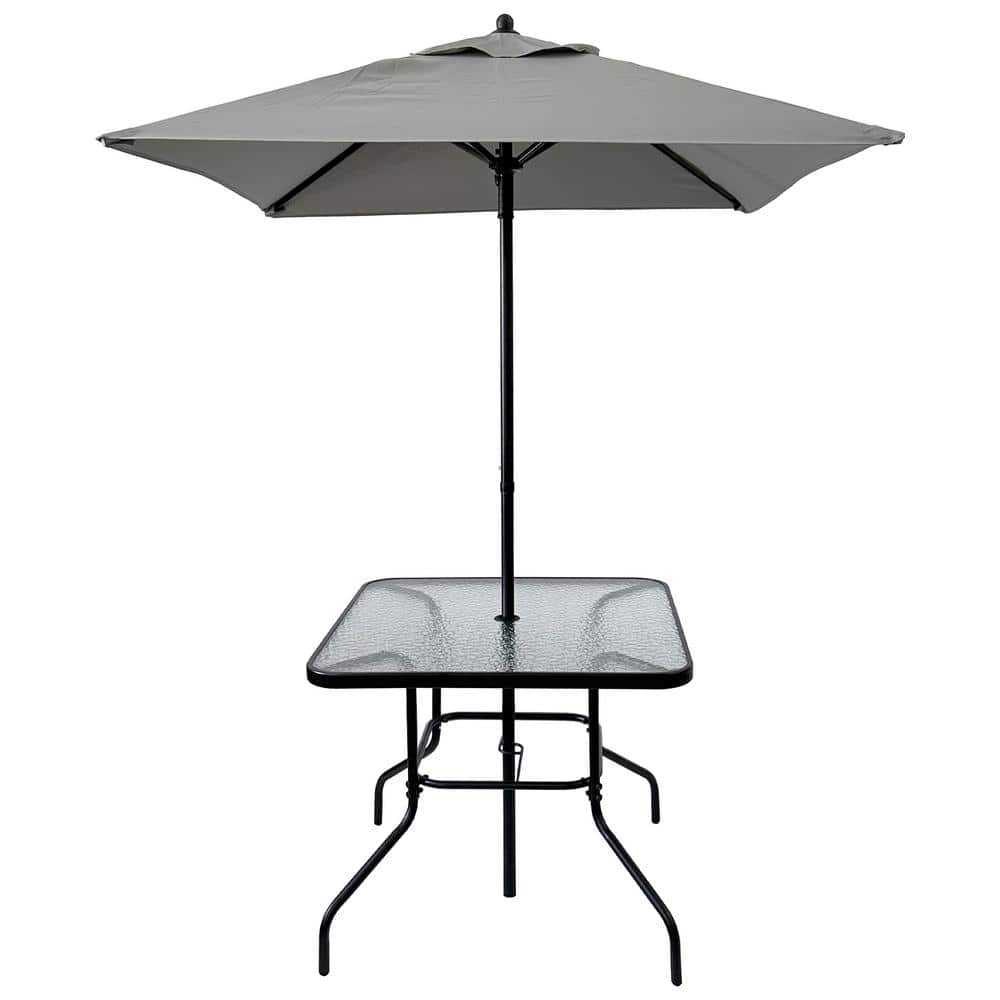 Black Metal Outdoor Patio Dining Set with Umbrella for 4