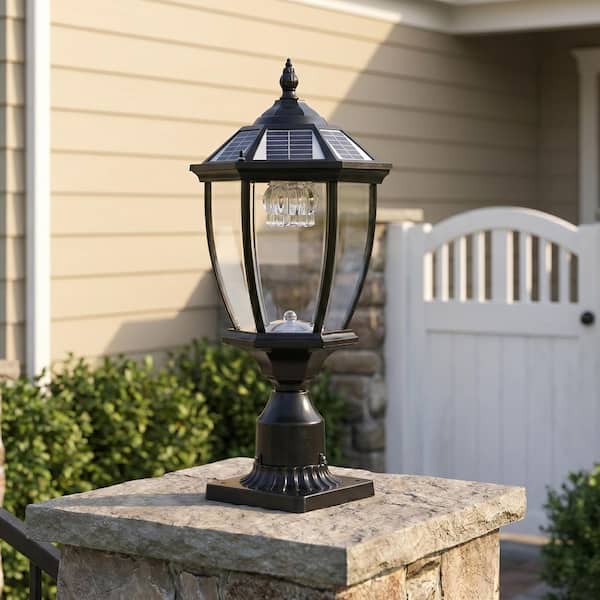 2-Light Black Aluminum Outdoor Weather Resistant Solar Post light Set With LED Light