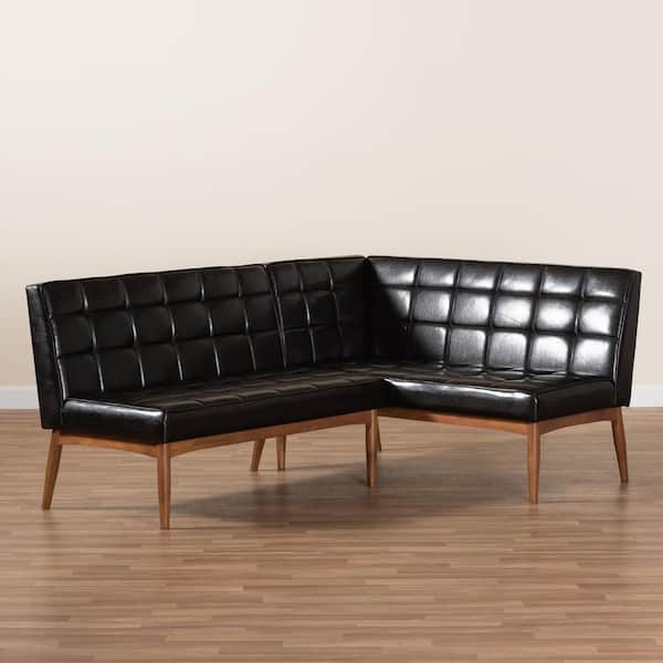 Baxton Studio Sanford Dark Brown and Walnut Brown Dining Sofa