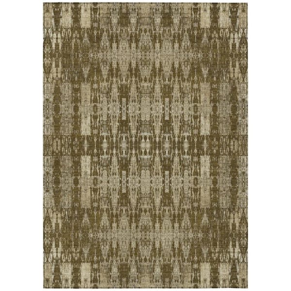 Chocolate, Taupe, Beige 10 ft. x 14 ft. Woven Moroccan Polyester Rectangle Indoor / Outdoor Area Rug