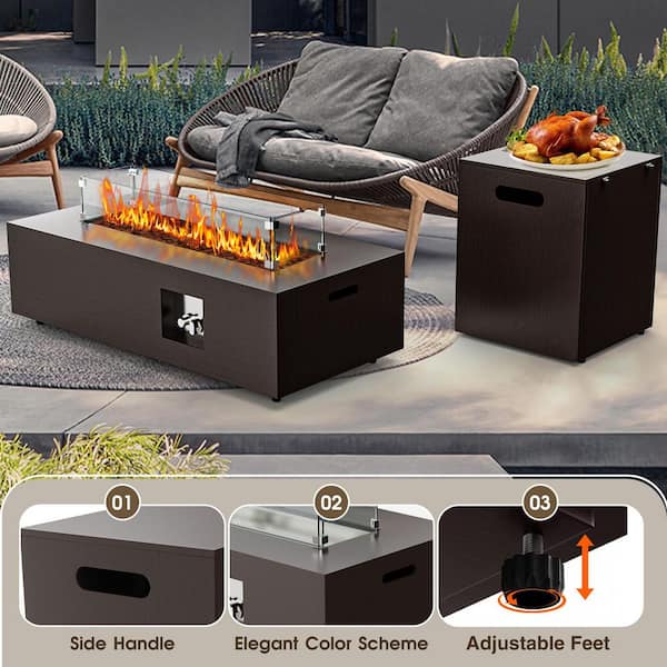 Epicpoplar 42 in. Rectangular Iron Outdoor Faux Walnut Fire Pit