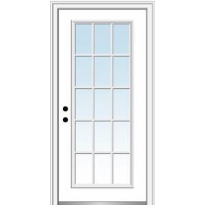 30 in. x 80 in. Classic Right-Hand Inswing 15-Lite Clear Glass Primed Steel Prehung Front Door on 4-9/16 in. Frame