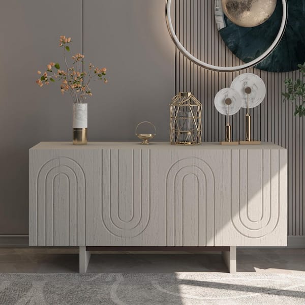 White MDF 63 in. W Sideboard Cabinet with 4-Doors