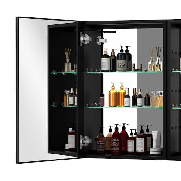 Unbranded 30 in. W x 30 in. H Small Rectangular Black Aluminum Recessed/Surface Mount Medicine Cabinet with Mirror
