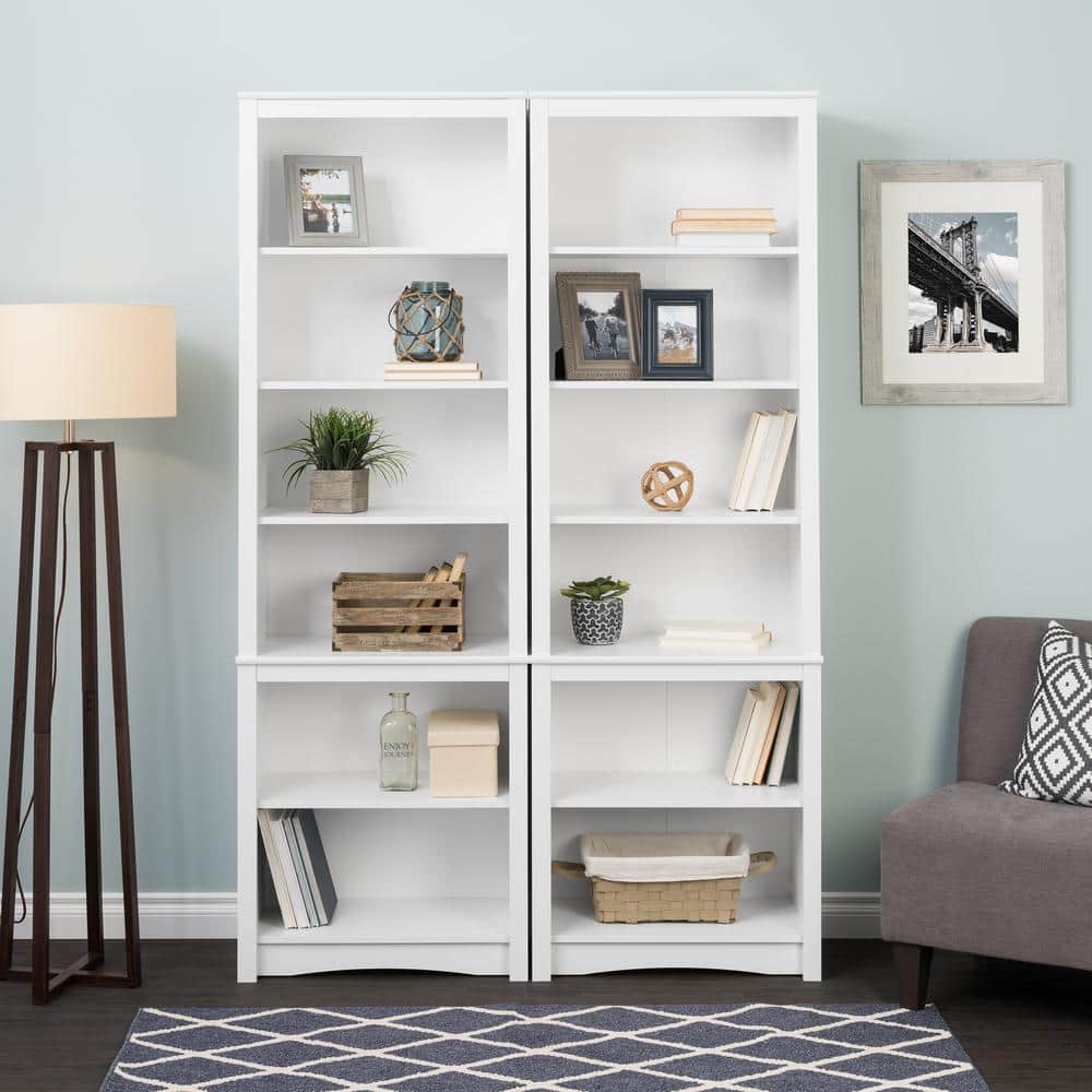 Elegant Modern 80" Tall White Bookcase with Adjustable Shelves