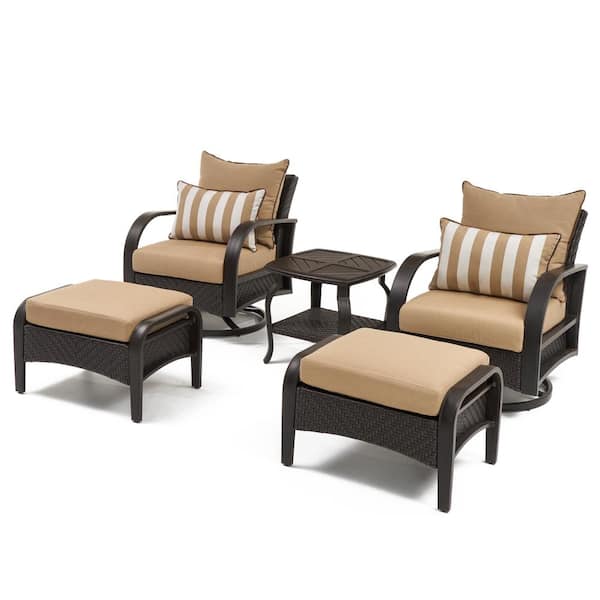RST BRANDS Barcelo 5-Piece Motion Wicker Patio Deep Seating Conversation Set with Sunbrella Naxim Beige Cushions