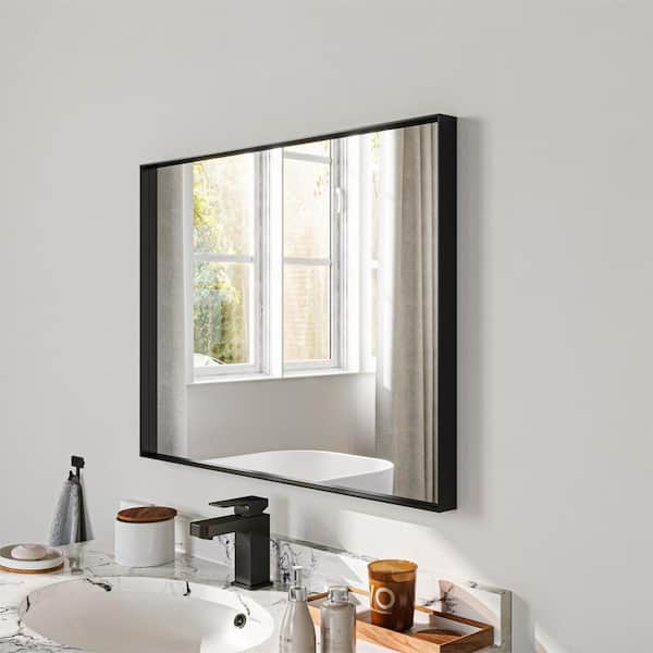 22 in. W x 30 in. H Black Rectangle Framed Tempered Glass Wall-mounted Mirror