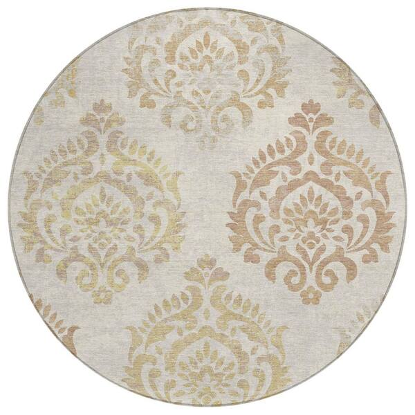 Chantille Machine Washable Indoor/Outdoor Abstract ACN3148 Cream 8 ft. x 8 ft. Round Rug