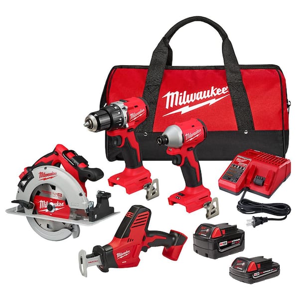 Milwaukee M18 18-Volt Lithium-Ion Brushless Cordless Combo Kit (4-Tool) with 2-Batteries, 1-Charger and Tool Bag