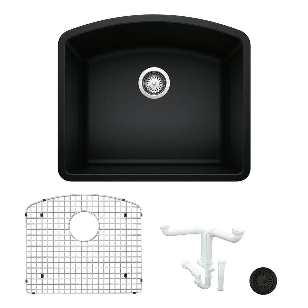 Diamond 24 in. Undermount Single Bowl Coal Black Granite Composite Kitchen 