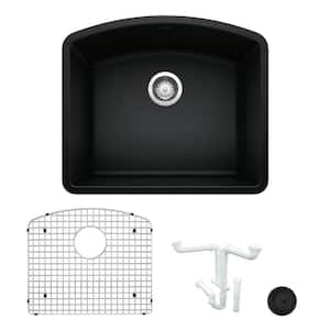 Diamond 24 in. Undermount Single Bowl Coal Black Granite Composite Kitchen Sink Kit with Accessories