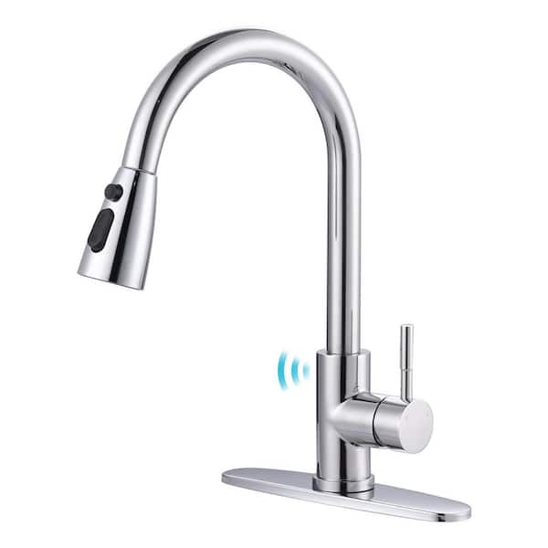 15.3 in. Touchless Sensor Single Handle Pull Down Sprayer Kitchen Faucet with 360° Spout in Stainless Steel Chrome