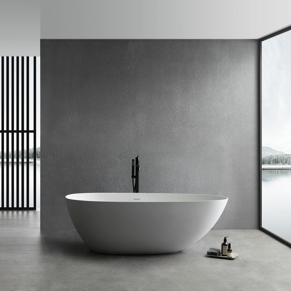 67" Matte White Stone Resin Double Slipper Freestanding Bathtub