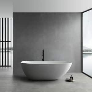 67 in. Stone Resin Solid Surface Matte Flatbottom Freestanding Bathtub Soaking Tub in White