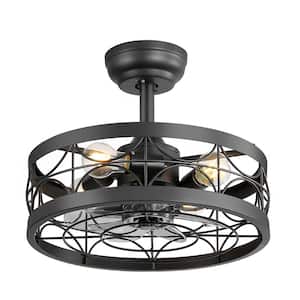 16.5 in. Indoor Matte Black Caged Ceiling Fan with Metal Light Kit and Remote Control Included