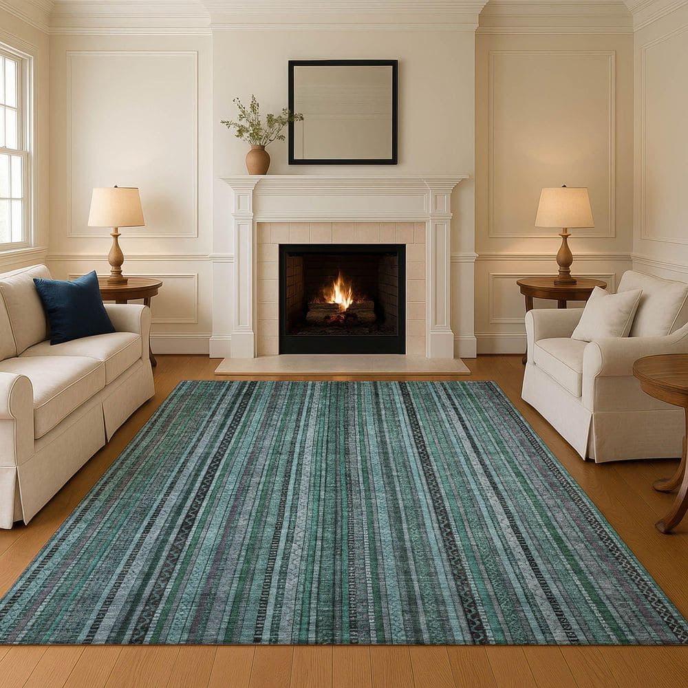 Mayfield Premium Machine Washable Abstract AMF1654 Teal 8 ft. x 10 ft. Area Rug price history on PriceWatchPro