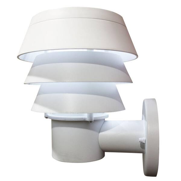 GAMA SONIC Triple Tier 9-Light White Outdoor Integrated LED Solar Wall Lantern Sconce