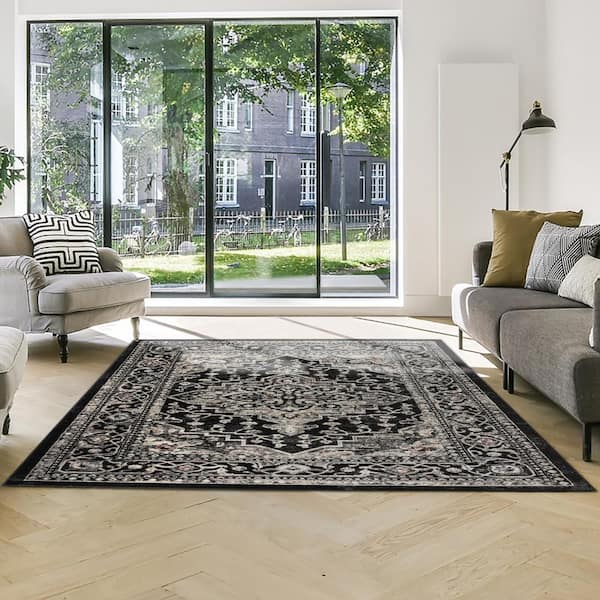 Heirloom Fluer Black 9 ft. x 13 ft. Oriental Medallion Indoor Area Rug