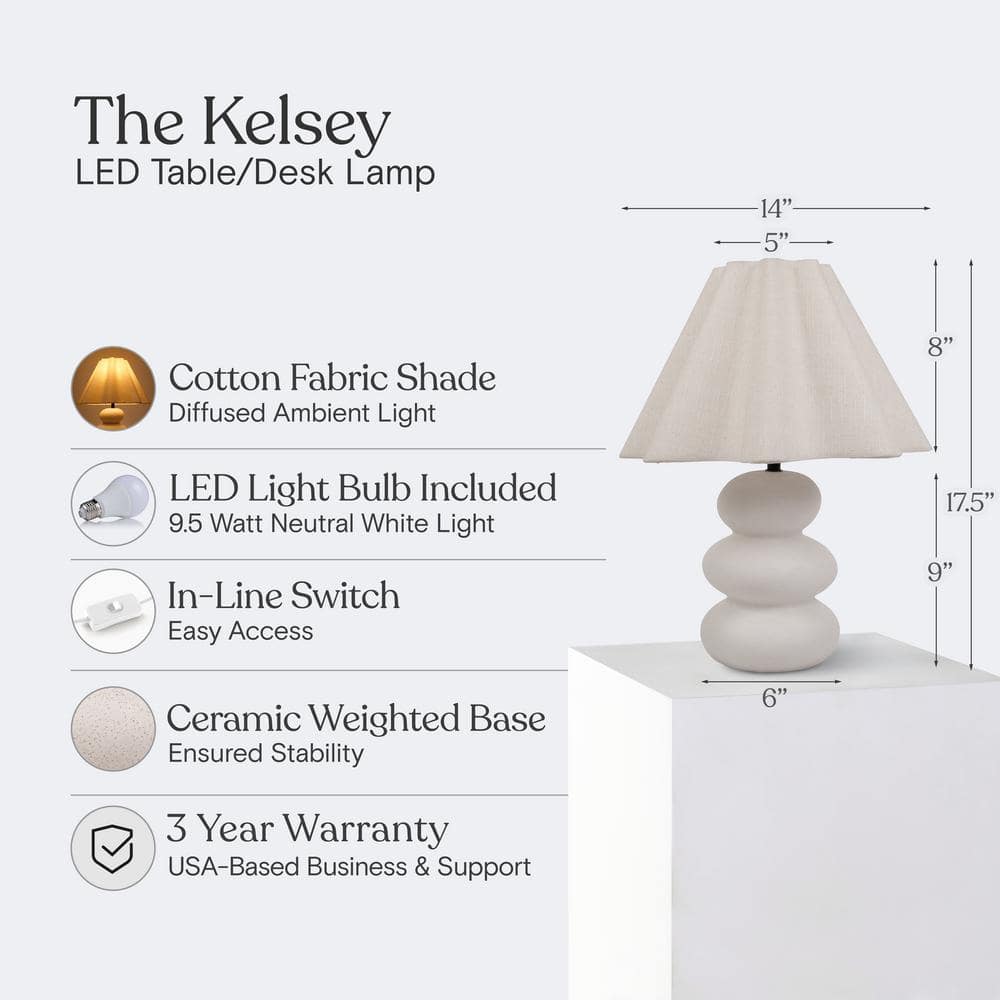 Tall White Ceramic Table Lamp with Beige Linen Shade