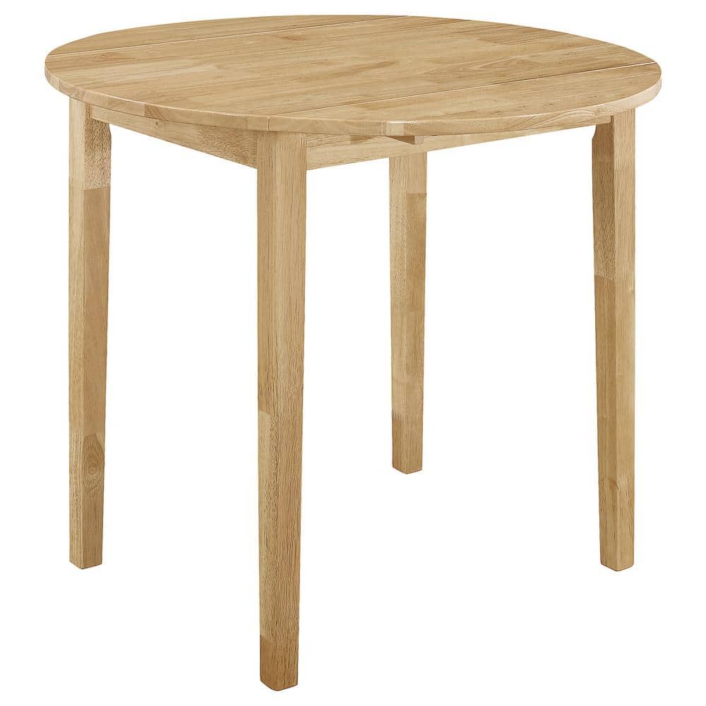Natural Beige Round Drop-Leaf Dining Table Set with Two Chairs