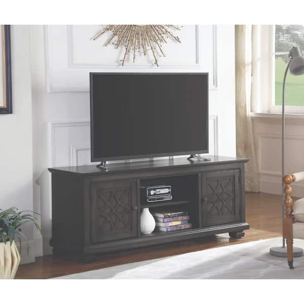 Benjara 60 in. Gray Wood TV Stand Fits TVs up to 55 in. with 2-Cabinets