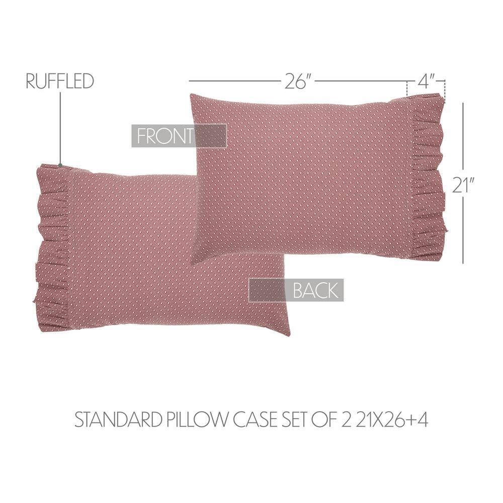 Burgundy Cotton Ruffled Standard Pillowcase Set with White Dots