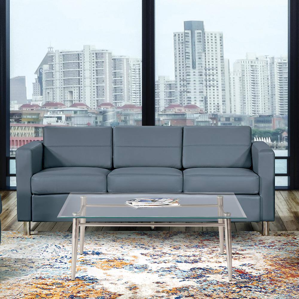 Dillon Blue Faux Leather Lawson Sofa with Track Arms