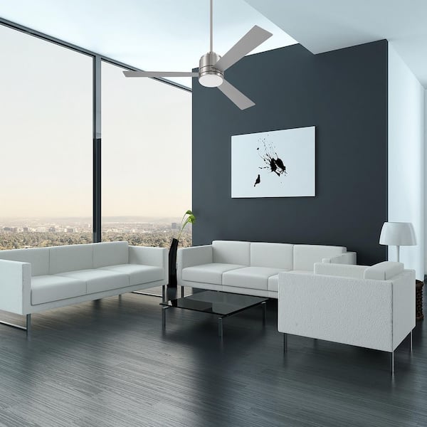 52 in. Brushed Polished Nickel, Brushed Nickel Blades Angled Mount Standard Ceiling Fan w/ LED and Wall Control Included