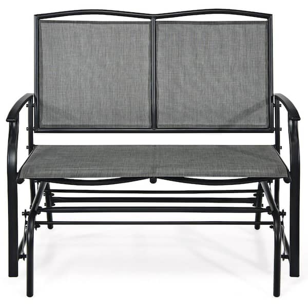 Costway 41.5 in. 2-Person Metal Outdoor Beach Chair Glider Rocking Bench Double 2-Person Chair Loveseat Garden Gray