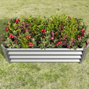 4 x 2 x 1 ft. Silver Galvanized Steel Rectangular Outdoor Raised Beds Garden Planter Box for Vegetables, Flowers, Herbs
