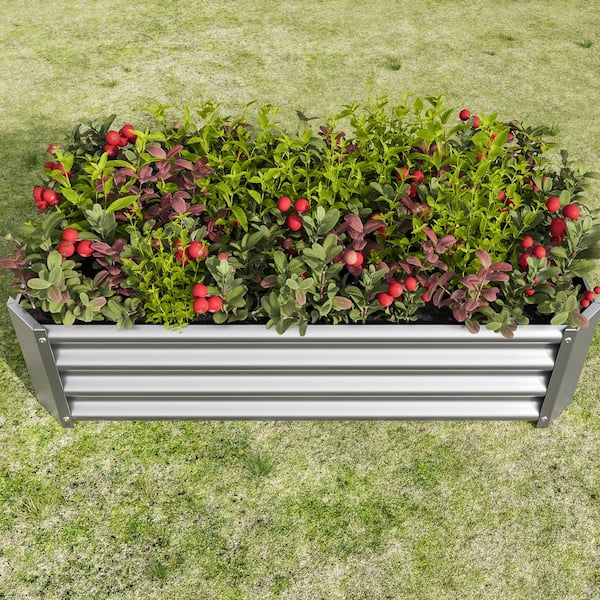 4 x 2 x 1 ft. Silver Galvanized Steel Rectangular Outdoor Raised Beds Garden Planter Box for Vegetables, Flowers, Herbs