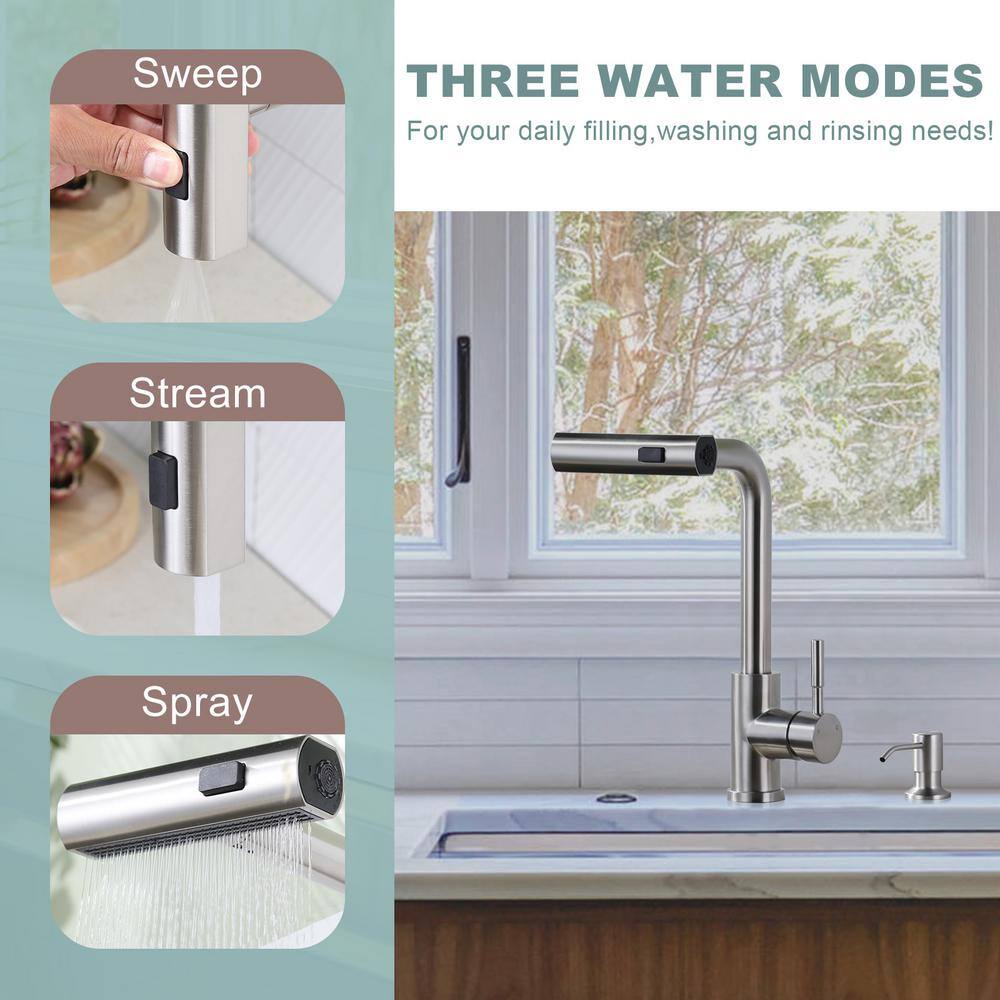 Brushed Nickel Single Handle Pull Down Kitchen Faucet with Spray