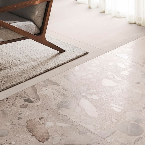 Sarto Grande Sand Beige 35 in. x 35 in. Terrazzo Look Semi-Polished Porcelain Floor and Wall Tile (17.64 sq. ft. / Case)