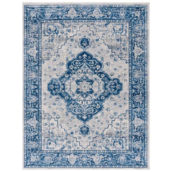 SAFAVIEH Brentwood 8 ft. x 10 ft. Blue/Ivory Diamond Medallion Border ...