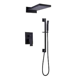 Single Handle 2-Spray Shower Faucet 1.8 GPM with Pressure Balance Rain Waterfall Wall Mount Shower System in Matte Black