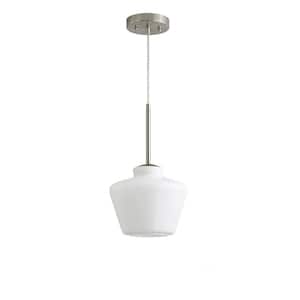 Midtown 1-Light Brushed Nickel Pendant Light with White Glass Shade