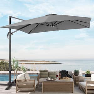 Gray Premium 9x9FT Cantilever Patio Umbrella - Outdoor Comfort with 360° Rotation and Canopy Angle Adjustment
