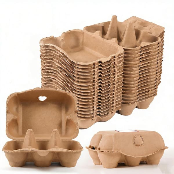 40-Pack Half Dozen Egg Cartons, 6 Count Empty Natural Paper Pulp Egg Holders, Reusable Bulk Egg Storage Containers