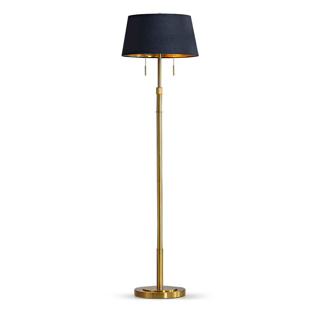 Grande 68 in. Brushed Brass 2-Lights Adjustable Height Standard Floor Lamp with Empire Black/Gold Inner Shade price history on PriceWatchPro