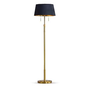 Grande 68 in. Brushed Brass 2-Lights Adjustable Height Standard Floor Lamp with Empire Black/Gold Inner Shade