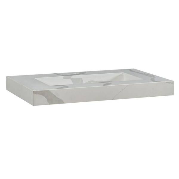 Silkroad Exclusive 36 in. W x 23 in. D Quartz Vanity Top in Calacatta White with Integral Calacatta White Basin