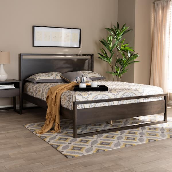 Baxton Studio Inicio Charcoal Brown Queen Platform Bed 157 9079 HD