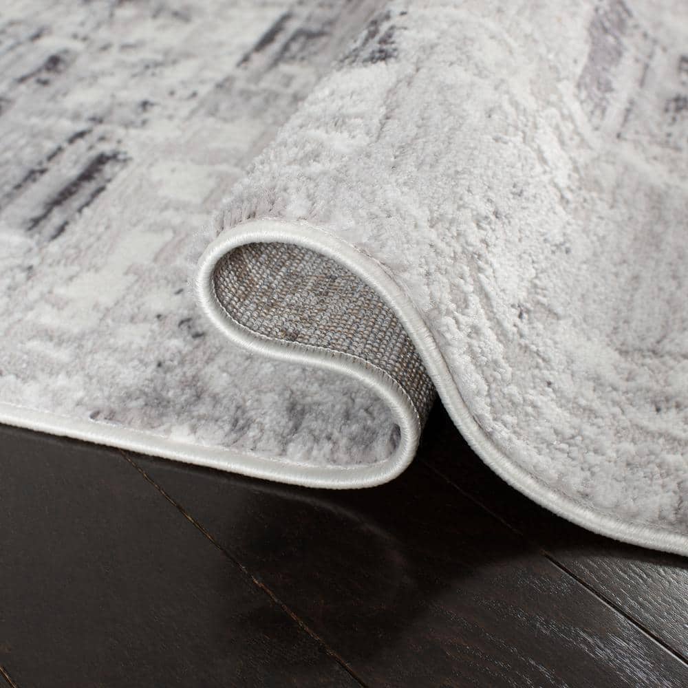 Gray and Charcoal Rectangular Synthetic Area Rug