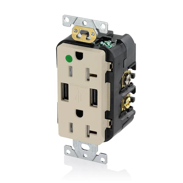 Leviton Decora 20 Amp Hospital Grade Tamper Resistant Duplex Outlet And 36 Amp Usb Outlet 2505