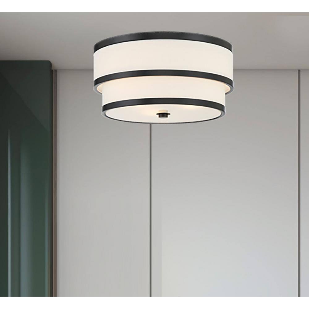 Coal Black Glass Drum 3-Light Flush Mount Ceiling Fixture